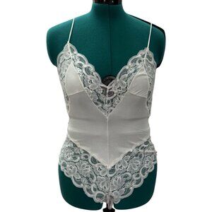 Vintage Interludes by CIRA White Lace & Satin Teddy Bodysuit Lingerie Medium